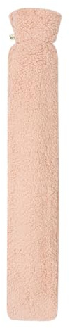 Premium Schlauch-Wärmflasche mit kuschligem Teddy-Fell Bezug, Wärmeflasche, Bettflasche. 77cm x13cm - (Rosa)