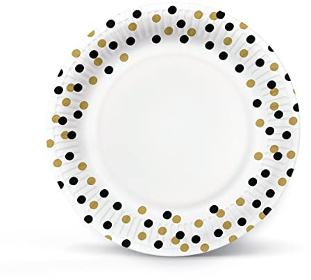 PAW - Piatti Carta Compleanno (23 cm) I 8 Pezzi I Piatti Usa e Getta - Classico, Elegante, Oro, Nero I Per Feste, Vacanze, Matrimoni I Colore: Confetti