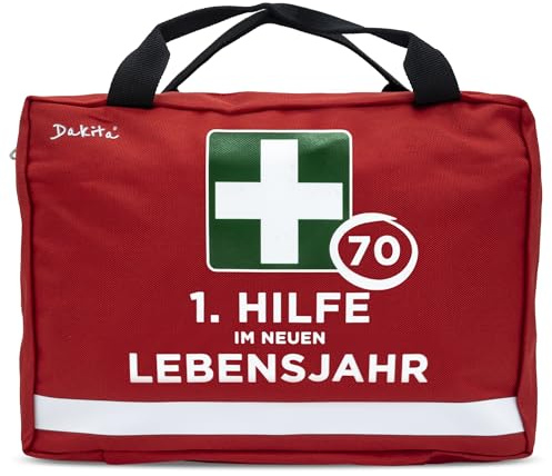 Dakita Erste-Hilfe Tasche zum 70. Geburtstag – Lustiges Geschenk für Männer & Frauen - Als Verpackung für Kleinigkeiten – 28×18×8 cm – rot, ohne Inhalt