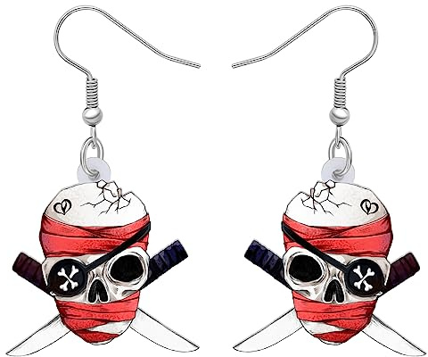 DALANE Halloween Boucles D'oreilles Crâne Pirate en Acrylique Nouveauté Cadeaux pour Femmes Filles Charms (Blanc D)