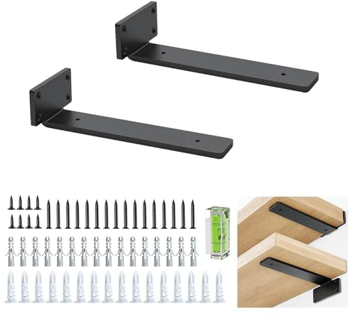 Regalhalterungen 20cm (0.5cm) Dicke, 2 Pack Schwebende, Versteckte Regalträger, Rustikale Industrie Wandwinkel Mit Modernem Eisen Finish - Schwarz