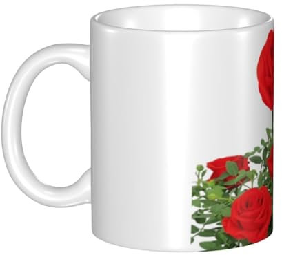 WapNo Tazza da tè in ceramica con rose fiorite, tazza da caffè per ufficio e casa con manico, tazza da campeggio