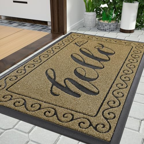 Yimobra Fußmatte Außen, Waschbar Fussmatte Aussen, Wetterfest & rutschfest - Schmutzfangmatte für Eingang, Flur, Garten, 75 x 43 cm, Beige Braun