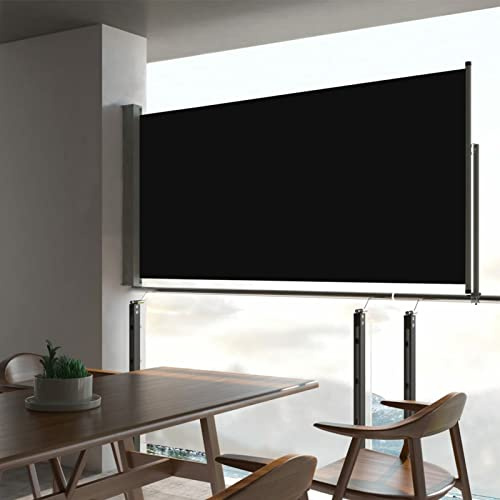 BaraSh Ausziehbare Seitenmarkise 80×300 cm Schwarz Terrassen-Sichtschutz Balkonmarkise Sichtschutz Zaun