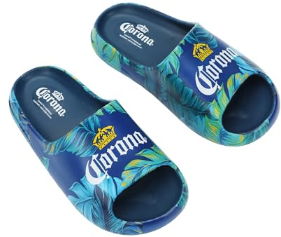 Bioworld Corona Palm Leaf Logos Men's Blue Single Molded Slide Sandals-Small