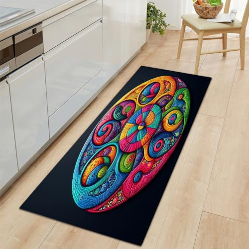 Küchenläufer Abstraktes Geometrisches Muster Motiv Teppich Läufer 50x140 cm, rutschfest Pflegeleicht Schwarz Teppich Läufer für Küche, Flur, Eingangsbereich, Esszimmer