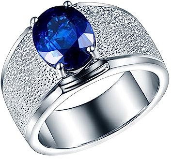 Vorsteckring Gold 750, Hochzeitsringe Herren Mode 4 Prong Labor Geschaffener Saphir 2ct Ovale Form Blau Trauringe Gr.65 (20.7) 18 Karat Weißgold