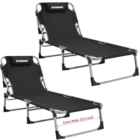 FUNDANGO Klappbarer Chaiselongue für den Außenbereich, mit Kissen für Strand, Terrasse, Pool, Rasen, Sonnenbaden, 5-Fach verstellbar, Camping-Liegestuhl für Erwachsene, verbreitert/2 Stück