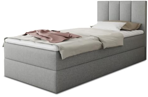 Sofnet Boxspringbett Star Mini mit Bettkasten, Bonell-Matratze und Topper - Einzelbett mit Matratzentopper, Polsterbett, Bett, Schlafzimmer, Jugendzimmer (Grau (Inari 91), 100 x 200 cm)