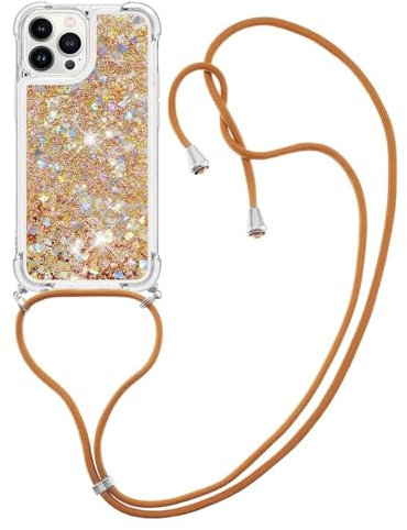 GoodcAcy Kompatibel mit iPhone 11 Pro Max,Verstellbarer Halskette Handyhülle,Glitzer Treibsand Handyhülle mit Kordel zum Umhängen, Transparent Stoßfest Schutzhülle mit Kette,Golden