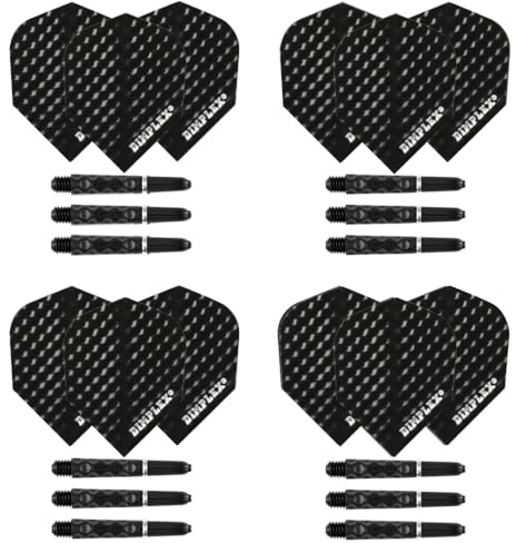 Harrows Lot de 4 jeux de tiges de fléchettes Dimplex et ailettes de fléchettes Dimplex – 12 tiges de fléchettes, 12 ailettes de fléchettes au total – Moyennes et courtes (courtes, noires)