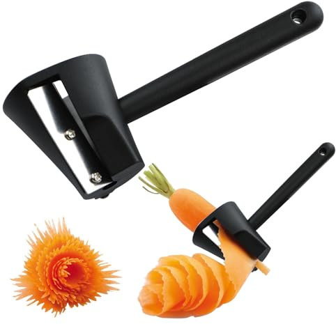 Bntyok Pelador de zanahorias, 2 unidades, rizador de zanahoria, negro, en espiral, triturador, raíz, verduras, frutas, afilador, herramienta de adorno