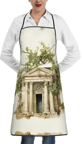 XTYGETY Grembiuli da donna in stile antico con ramo d'ulivo romano e greci con tasche, grembiule da server, grembiule, per cucinare a casa e giardinaggio, bianco, Taglia unica