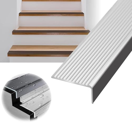 Aluminum Stair Nosing 30mm - Non-Slip L-Shape Step Edge Protector, 90cm Cuttable Safety Tread Strip, Anodized Silver Finish, Indoor Outdoor Stair Edging