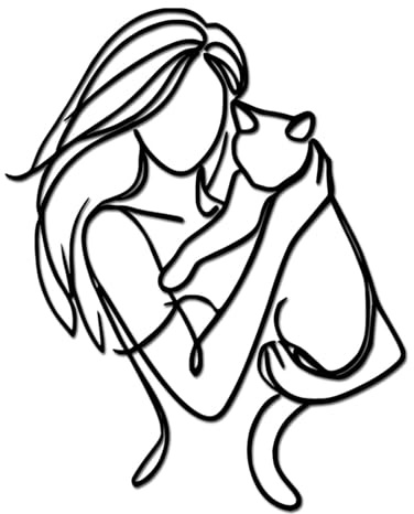 Wandkunst aus Metall mit Katze und Frau, minimalistische Linie Kunst-Wanddekoration mit Frau und Katze, wiederverwendbare moderne Heimdekoration, Wandbehang aus Metall for Schlafzimmer und Wohnzimmer