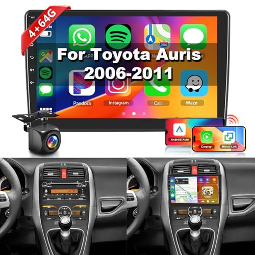 【4+64G】 Hodozzy Carplay Radio Coche para Toyota AURIS 2006-2011 con GPS/WiFi, Pantalla Táctil de 9 Pulgadas con Android Auto/DSP/Mirror Link/RDS/FM/Bluetooth/USB