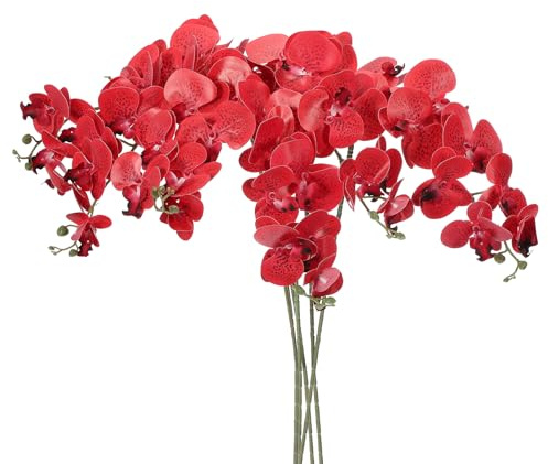 PATIKIL Steli di orchidea artificiale, 104,1 cm, confezione da 6 9 fiori finti di Phalaenopsis realistici al tatto, per vasi, decorazioni per la casa e matrimoni, rosso