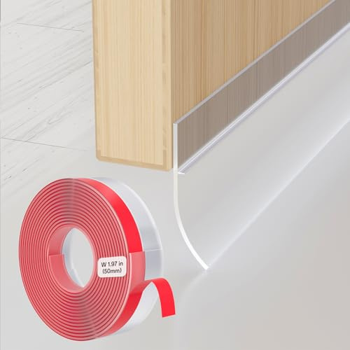 Draft Excluder Door Seal Strip 236 Inch/6M Seal and Save Tape Frame Draught Stopper Clear Silicone Self Adhesive Inserts Door Bottom Sweep Heat Cold Air Blocker Soundproof (Clear-50mm)