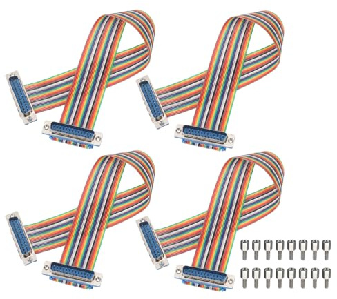 sourcing map 4 Pcs IDC Serial Cable Rainbow Wire Flat Ribbon Cable DB25 Male to DB25 Male 11.8 Inch Length 2.54mm Pitch Breadboard Jumper Wires for Electronic Projects
