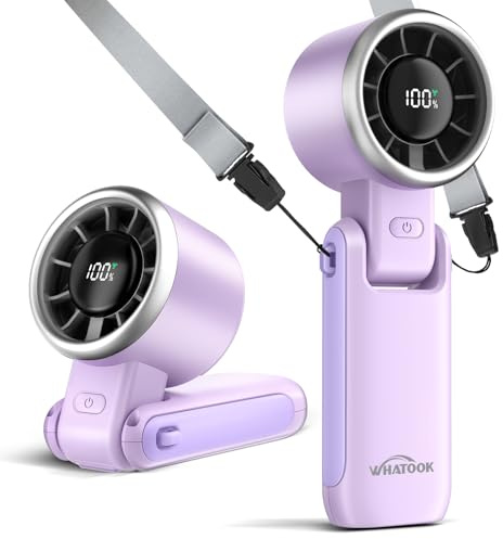 WHATOOK Portable Handheld Turbo Fan:12m/s Strong Wind 15000RPM High Speed Mini Fan, 4000mAh Battery Rechargeable Personal Fan with LED Display, 3 in 1 Foldable Fan for Travel Office Shopping, (Purple)