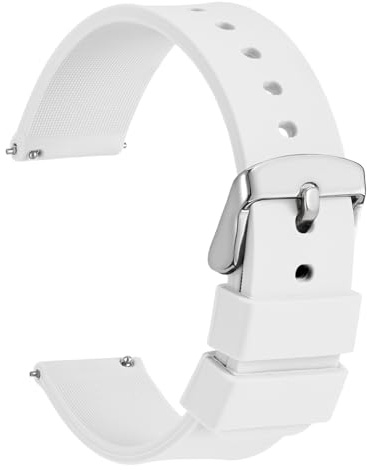 WOCCI 15mm Bracelet de Montre Silicone avec Boucle Argentée pour Femme et Homme (Blanc)