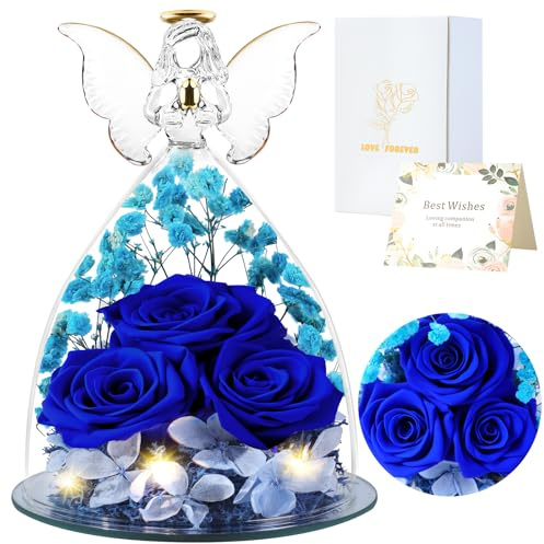 FRFG Ewige Rose Engel Geschenke für Frauen, Muttertagsgeschenke für Mama | Engel Figur Geschenk Mama Geschenk, Geburtstagsgeschenk für Frauen Mutter Oma Geschenk (Blau)