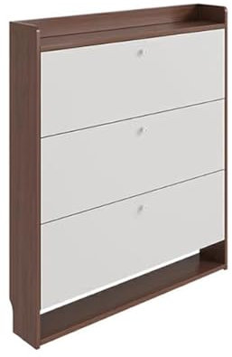 Zapatero Oculto, Zapatero Vertical de Varios Niveles, Compacto, Estrecho, de Madera, con 3 cajones Reversibles y zócalo, Ideal para recibidores y pasillos (Color Nogal, 50 × 17 × 120 cm).
