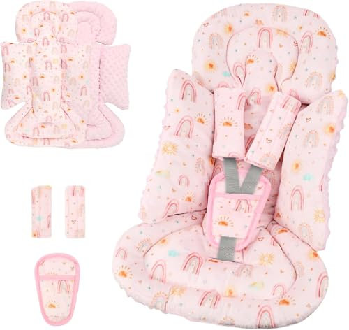 TANOFAR Inserto de asiento de coche infantil y fundas de correa, muy suave, soporte para la cabeza de asiento de coche para bebé, niña, niño, cojín reversible para asiento de coche recién nacido, se