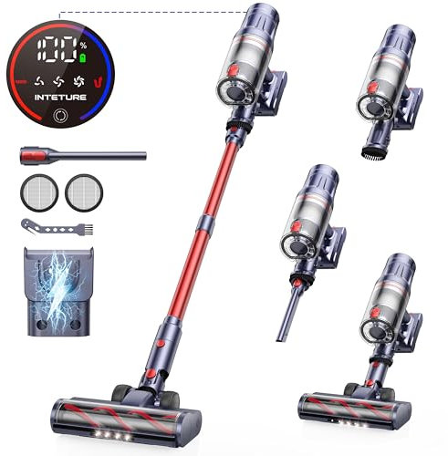INTETURE Cordless Vacuum Cleaner 600W/50Kpa,65Mins Stick Vacuum,Self-standing Upright Vacuum Cleaner with Wall Mount Charging,Touch Screen,Vacuums for Hardwood Floor Carpet Pet Hair