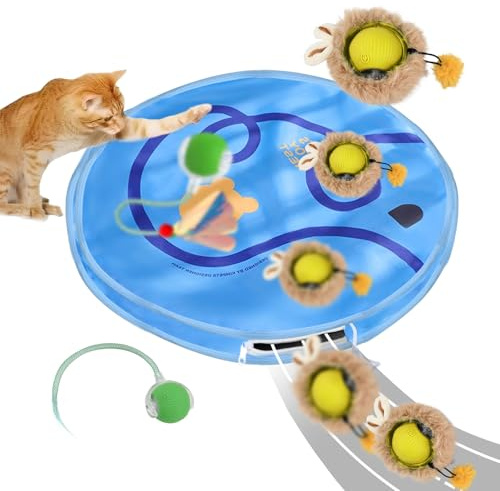 2 Pz Giochi Palle Interattivi Gatti con Tappetino da Gioco Aggiornato, Palle Giocattolo Elettriche per Gatti da Interni, Palla Gatto Automatica Interattiva, Palline Giocattolo Interattivo Elettrici