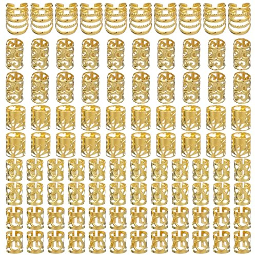Ouligay 100Pcs Gold Hair Jewellery for Braids, Gold Hair Cuffs Charms Rings for Braids, Adjustable Braid Clips Dreadlock Accessories Pieces Jewelry for Men Women Festival