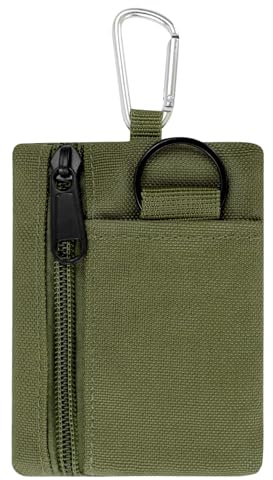 KEJOL, Porte-Monnaie en Toile, Mini Pochette avec Anneau Clé et Mousqueton pour Hommes et Femmes, Zippé, Compact, Vert