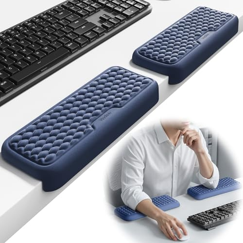 VAYDEER Desk Elbow & Wrist Rest Set, Textured Ergonomic Arm Support Pads for Desk Edge, Non-Slip Forearm, Palm and Wrist Support for Office, Home Working and Gaming – Blue