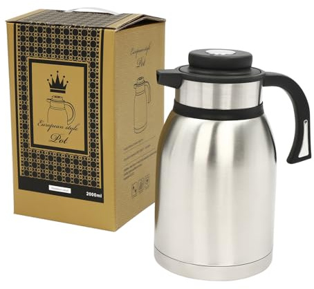 Fridgestea 2L Thermal Jug, Stainless Steel Vacuum Jug for Coffee & Tea | Coffee Carafe, 24H Hot/Cold Retention, Leak-Proof Lid, Push-Button Pouring, 1.43lbs Lightweight, for Home Office Camping