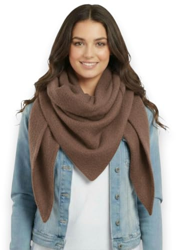 Ziona Damen Schal XXL Dreieckstuch Viskose – Winter & Herbst kuschelig weich, warm & flauschig – großes Halstuch 202x82 cm, eleganter Damenschal (Braun)
