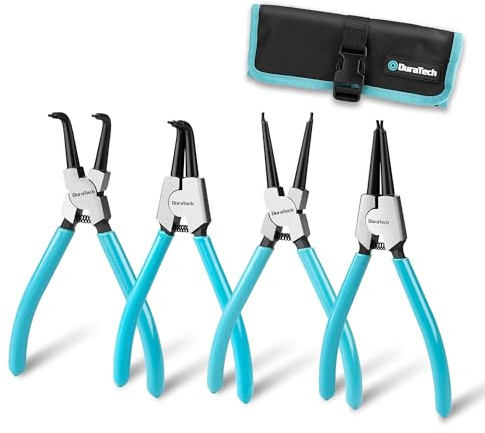 DURATECH 4 STK. Sicherungsringzange-Set mit Tasche | inkl. Innen- und Außen, Gerade- und Gebogen Sprengringzangen , Spitzendurchmesser 1,8 mm