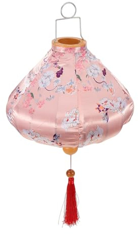 Alipis Farol Colgante Decorativo Vietnamita de Hierro Satinado Resistente al Agua Linterna Antigua de 30 CM para Interior y Exterior Faroles de Seda Rosa Diseño Floral para Decoración