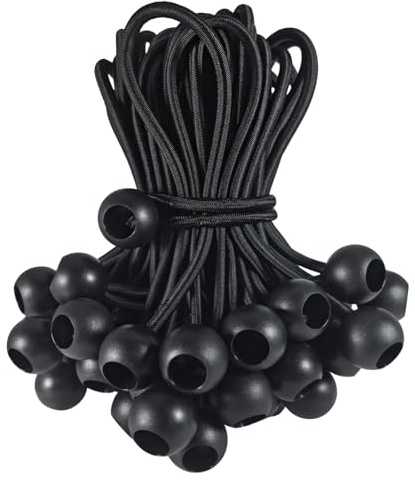 Auseein 6 Inch Ball Bungee Cords 50 Pack, 5mm Thick Bungee Cords with Balls, UV Resistant Elastic Ball Bungee Tie for Canopy, Tarp, Tent Poles and Shelter, Heavy Duty Bungee Balls for Outdoor Use