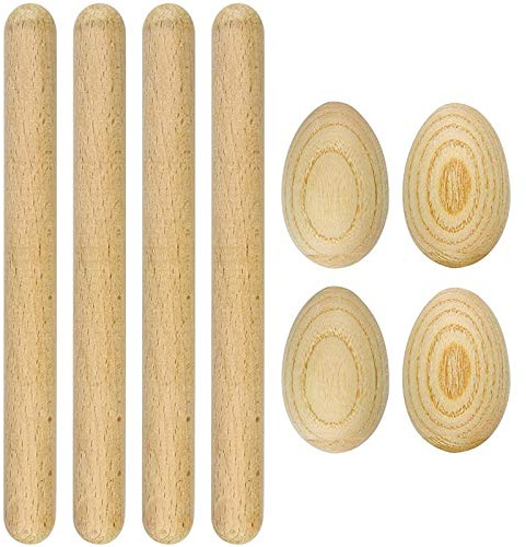 Buhdjfnke Instrumento musical de percusión de 8 piezas, incluye palos de ritmo musical de 4 piezas y 4 piezas Wood Egg Shaker