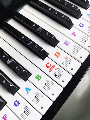 YPTSYSYS Piano Keyboard Stickers for 37/49/54/61/88 White and Black Keys, Branger Colorful Music Electronic Piano Keyboard Note Stickers for Kids Beginners, Transparent & Removable