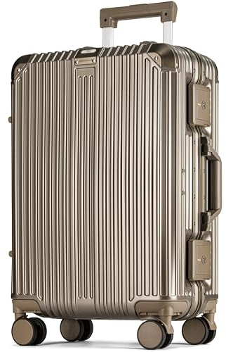 POSH Mittelgroß Koffer L - Aluminium Rahmen Hartschale Polycarbonat Trolley mit 2 TSA-Schlössern - Ohne Reißverschluss - Robuster Business 70L Reisekoffer 70x45x28 cm - Inklusive Kofferschutzhülle