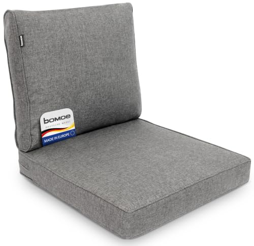 bomoe 2er Set Loungekissen Sitzkissen und Rückenkissen für Gartenmöbel | 60x60cm & 60x40cm Hellgrau Outdoor Polsterauflagen Bezug waschbar Lounge Kissen Hochwertige UV-Schutz Loungeauflagen ilano