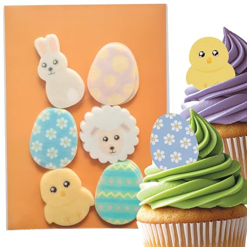 24 x Easter Edible Wafer Cupcake Toppers – Pre-Cut Cake Decorations – Thick Wafer Paper – Ideal for Cakes & Cupcakes