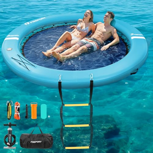 FBSPORT Isla Flotante para Varias Personas, Plataforma Flotante Redonda con Portavasos, Isla Flotante de Alta Resistencia para Adultos y niños, Tamaños Opcionales de 6, 8 y 10 Pies