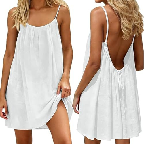 makabaky Robe d'Été Femme Dos Nu Caraco Courte Fluide Légère Plage Vacances | Ample, Manche courte, Tendance 2026, Confortable, Polyvalente, Décontractée, Quotidien, Loisir, Sortie, Mode