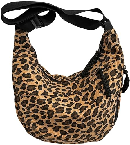 Gxdamxz Slouch Bag for Women, Leopard Print Crescent Bag Shoulder Purse, Retro Half Moon Bag Satchel for Travel, Shopping, Work
