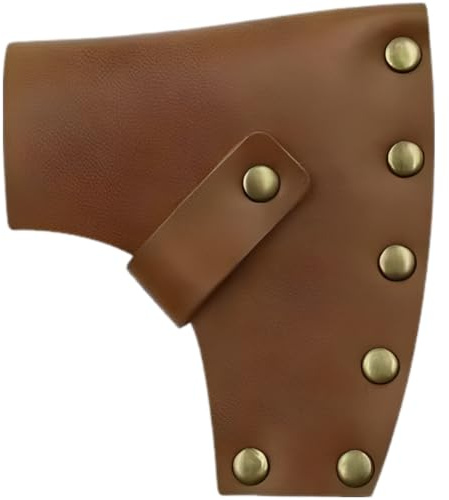 Leather Axe Head Cover, Handmade Bushcraft Hatchet Sheath with Studded Button Closure, 3.54 x 1.57 x 4.13 in, Brown, for Long-Term Camping Hatchet Protection