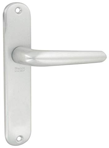 Vachette Set de Poignée de Porte sur Grande Plaque MONDIAL - Version Bec de Cane Porte Cuisine/Salon, Entraxe 165 mm - Système de Pose Facile - en Zamak Résistant - Finition Argent - Garantie 10 Ans