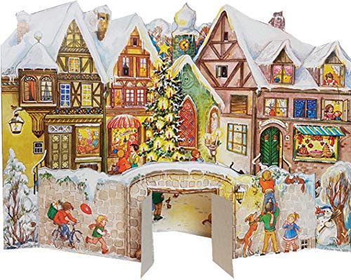Nostalgischer Adventskalender/Weihnachtskalender mit Bildern und Glimmer An der Stadtmauer