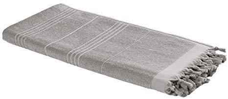 Carenesse 2 in 1 Hamamtuch 90 x 190 cm Light Grey I Zweiseitiges Hamam Handtuch 100% Baumwolle: Glatt & Frottier I Pestemal/Fouta saugfähig & hygienisch I Hamam Strandtuch/Saunahandtuch kompakt